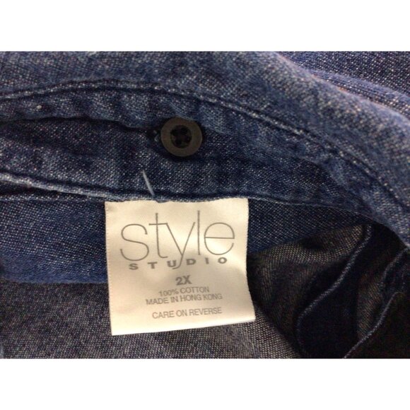 Style Studio Denim Jean Shirt Reversible Collar Womens 2X - Picture 6 of 7